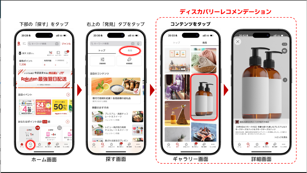 楽天市場アプリの「発見」に表示される新機能